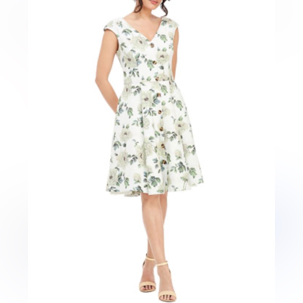 Gal Meets Glam Lilly Fit-And-Flare Dress Knee Length Floral Lined Pocket…